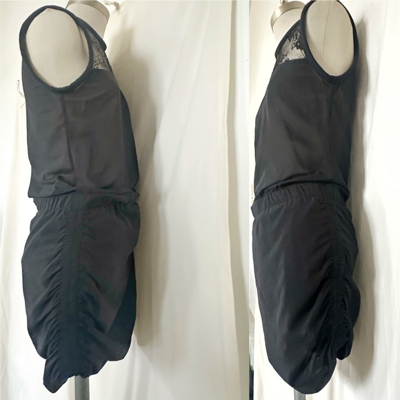 IRO SLEEVELESS BLACK SHEER CHIFFON LACE ZIPPER RUCHED MINI DRESS 36 SMALL - Picture 7 of 7